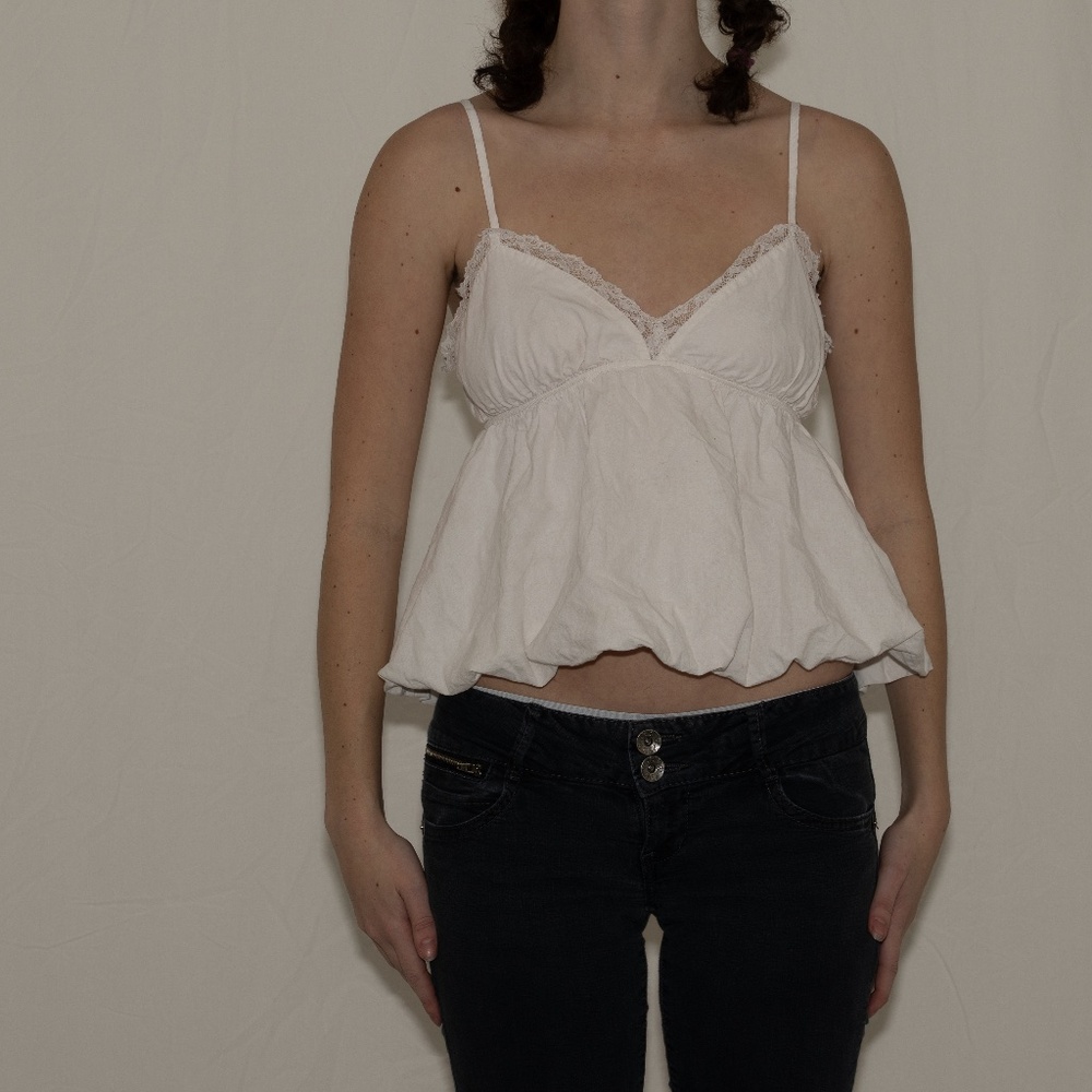White Lace-Trim Spaghetti Strap Tank Top